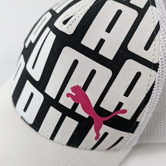 Puma Womens Hat One Size Snapback Mesh Trucker Black White Pink Baseball Cap - Picture 9 of 13